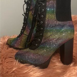 Wild Diva Lounge Ankle Length Rhinestone Multicolor Boot